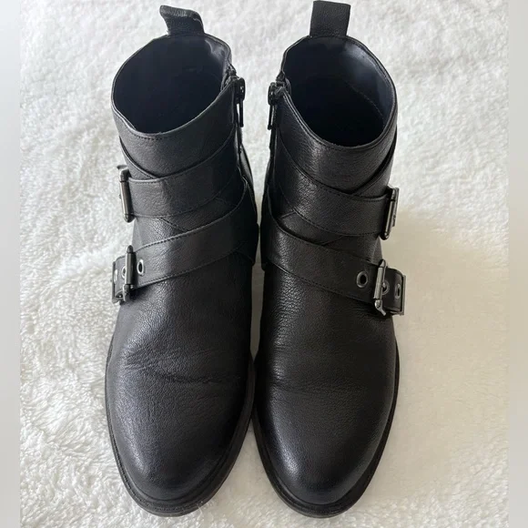 Black Leather Ankle Boots with Buckle Detail - Picture 3 of 6